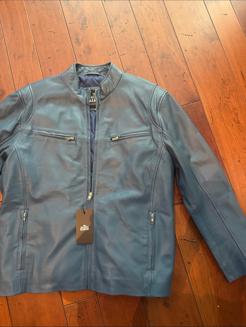 IONIC BLUE LEATHER BIKER JACKET